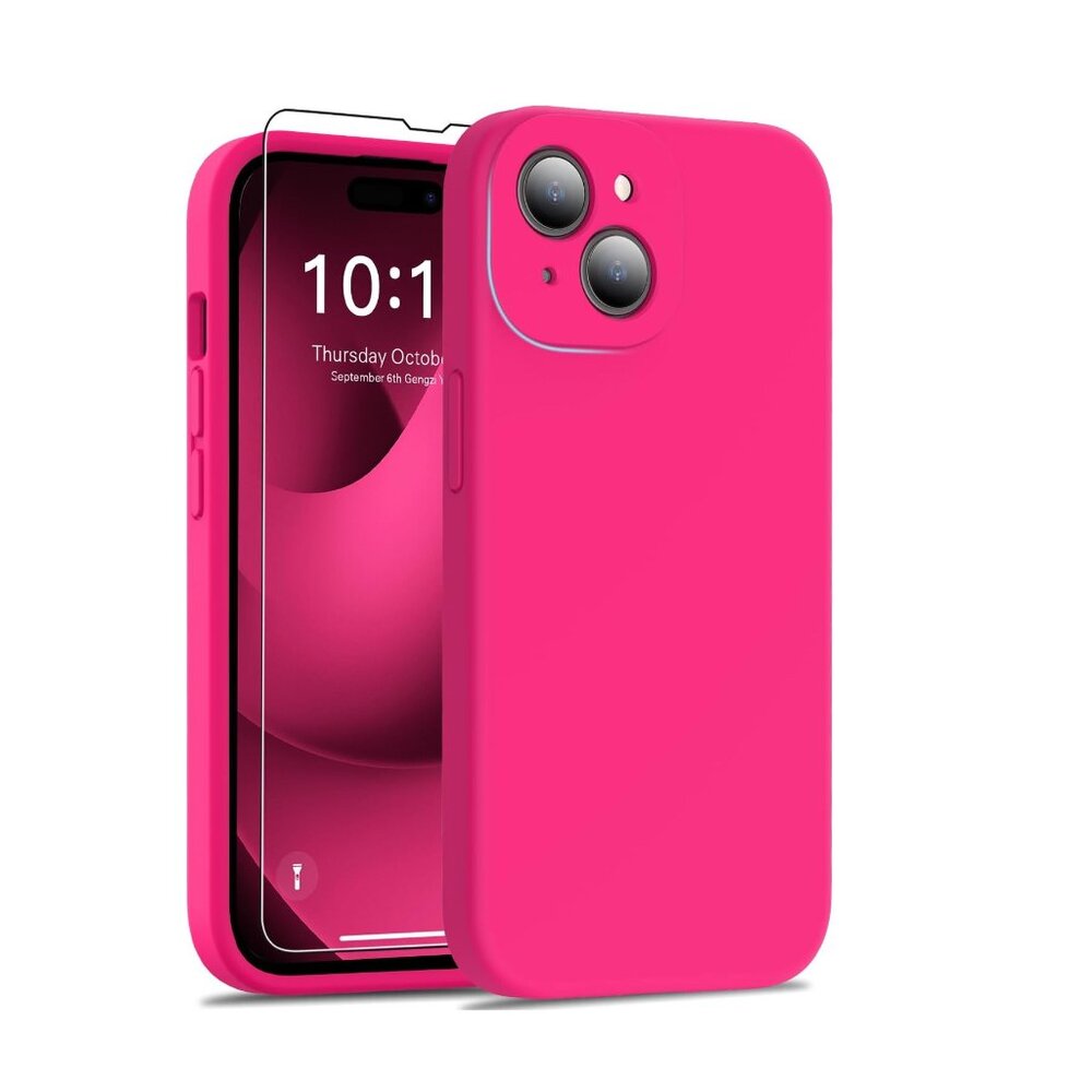 iPhone 15 Case Pink Silicone Case ith Screen Protector